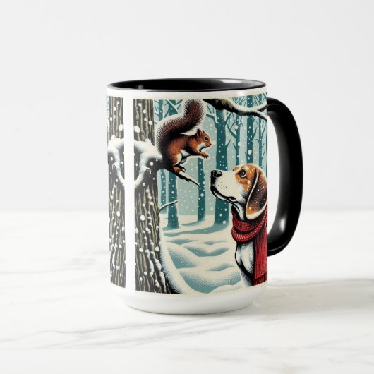 Beagle and Squirrel Christmas Coffee Mug Cup マグカップ (正面右)