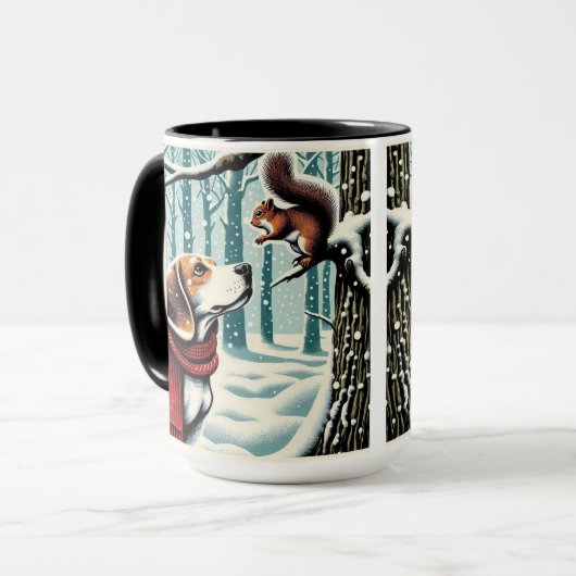 Beagle and Squirrel Christmas Coffee Mug Cup マグカップ (正面左)