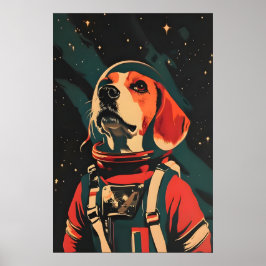 Beagle Astronaut Poster, Beagle Retro Print ポスター