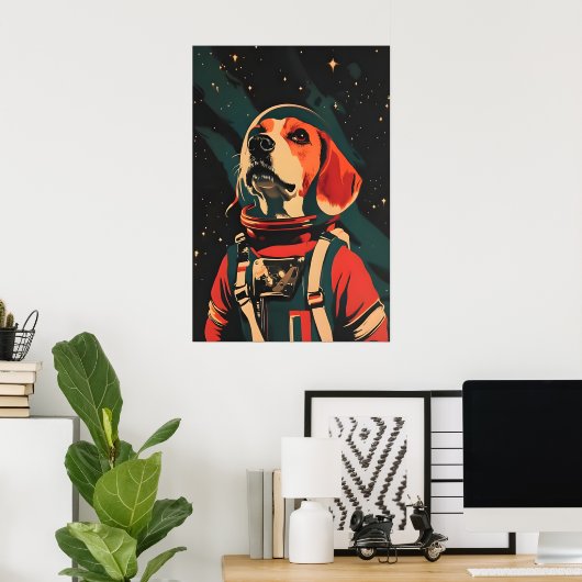 Beagle Astronaut Poster, Beagle Retro Print ポスター (ホームオフィス)