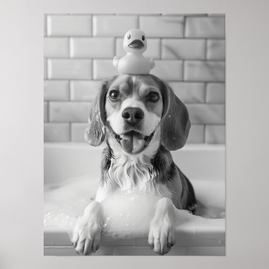 Beagle Bath Wall Art, Dog and Rubber Duck, Beagle  ポスター (正面)
