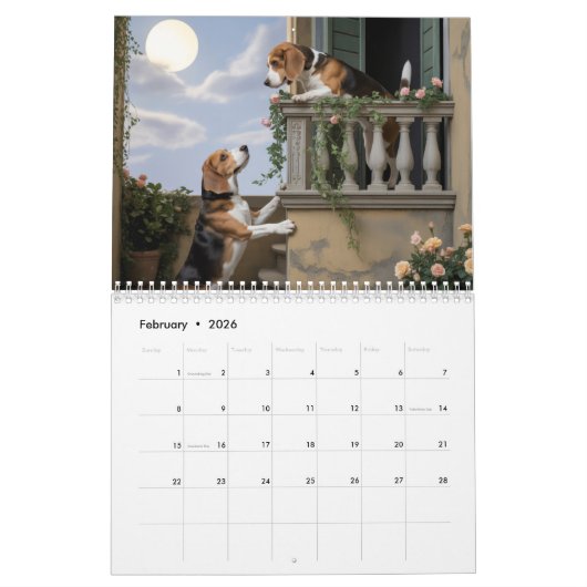 Beagle Calendar カレンダー (2月 2026)