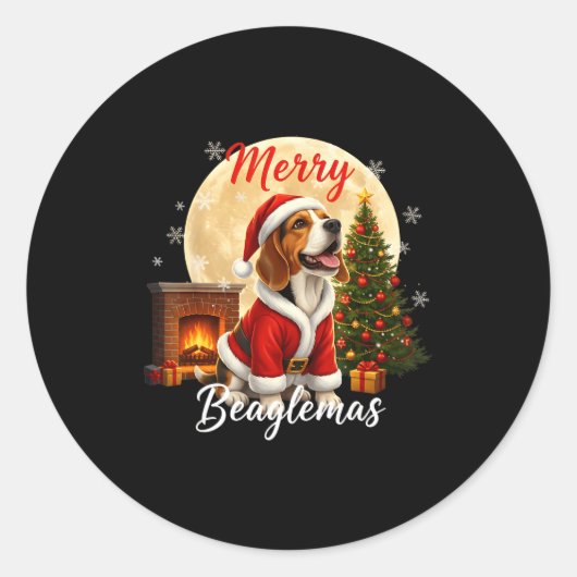 Beagle Christmas Beagle Costume Beagle Xmas Merry  ラウンドシール (正面)