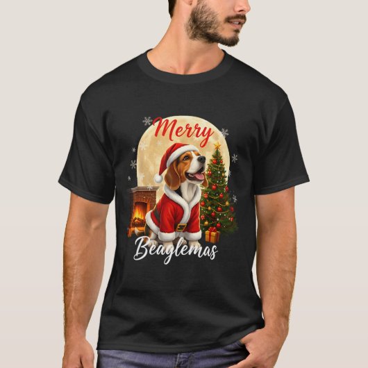 Beagle Christmas Beagle Costume Beagle Xmas Merry Tシャツ (正面)