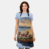Beagle Christmas Boat Holiday エプロン (着用した状態)