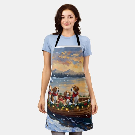 Beagle Christmas Boat Holiday エプロン (着用した状態)