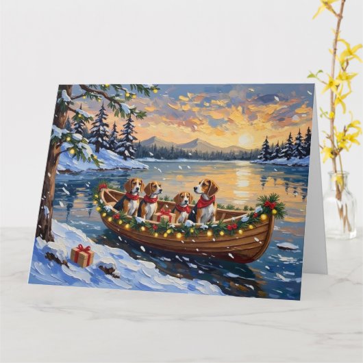 Beagle Christmas Boat Holiday カード (黄色い花)
