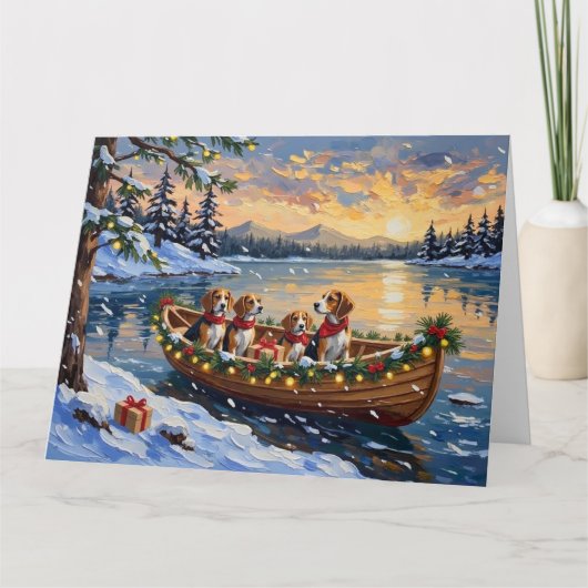 Beagle Christmas Boat Holiday カード (正面)