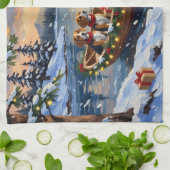 Beagle Christmas Boat Holiday キッチンタオル (折り畳み)