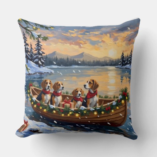 Beagle Christmas Boat Holiday クッション (正面)