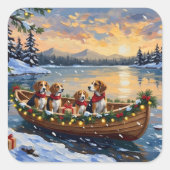 Beagle Christmas Boat Holiday スクエアシール (正面)