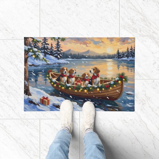 Beagle Christmas Boat Holiday ドアマット (室内)