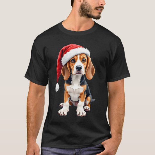 Beagle Christmas Dog Long Sleeve T-Shirt Tシャツ (正面)