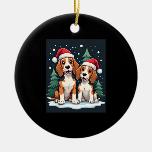 Beagle Christmas Dog Owner Xmas Holiday Pajama Lon セラミックオーナメント (正面)