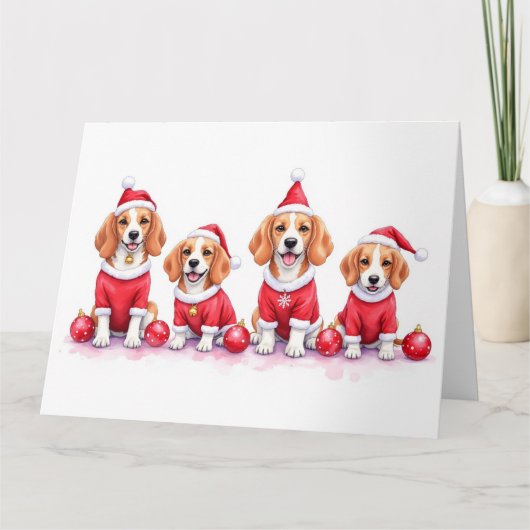 Beagle Christmas Dress Santa Hat カード (正面)