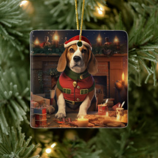 Beagle Christmas, Gift for Beagle Police Lover セラミックオーナメント