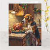 Beagle Christmas Kitchen Counter Sniffer カード (黄色い花)