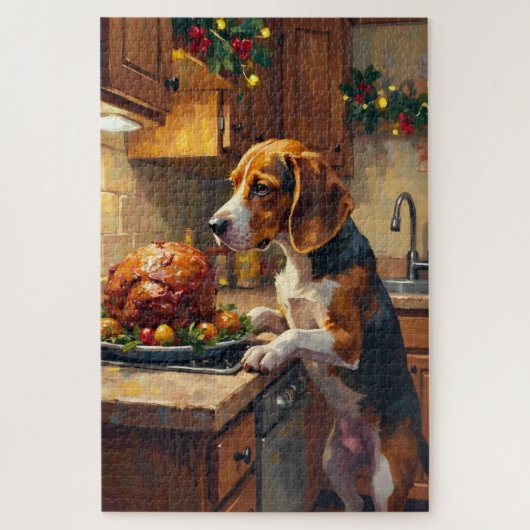 Beagle Christmas Kitchen Counter Sniffer ジグソーパズル (縦)