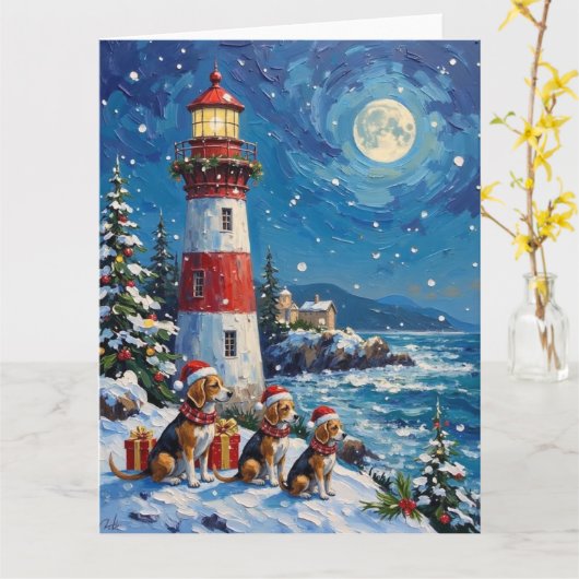 Beagle Christmas Lighthouse Holiday カード (黄色い花)