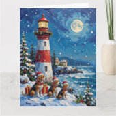 Beagle Christmas Lighthouse Holiday カード (正面)