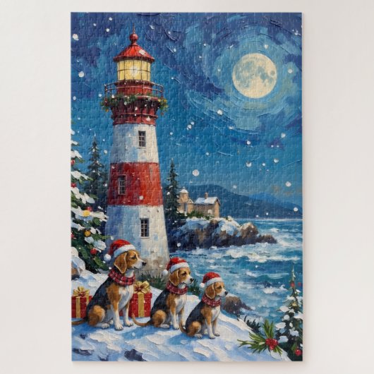 Beagle Christmas Lighthouse Holiday ジグソーパズル (縦)