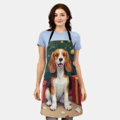 Beagle Christmas Morning Gift-Unboxing Painting エプロン (着用した状態)