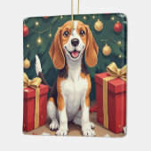 Beagle Christmas Morning Gift-Unboxing Painting セラミックオーナメント (左)