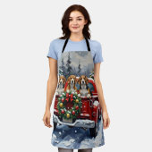 Beagle Christmas Red Truck Holiday エプロン (着用した状態)