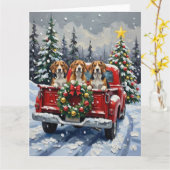 Beagle Christmas Red Truck Holiday カード (黄色い花)