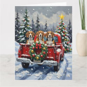 Beagle Christmas Red Truck Holiday カード (正面)