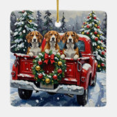 Beagle Christmas Red Truck Holiday セラミックオーナメント (裏面)
