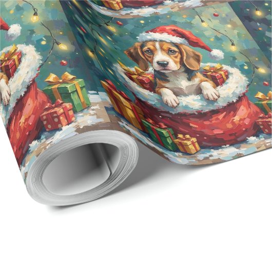 Beagle Christmas Santa Bag Adventure ラッピングペーパー (ロールコーナー)