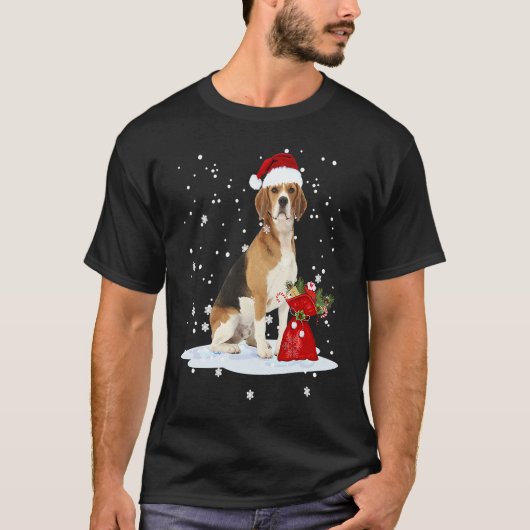 Beagle Christmas Santa Hat Animal Kids Tシャツ (正面)
