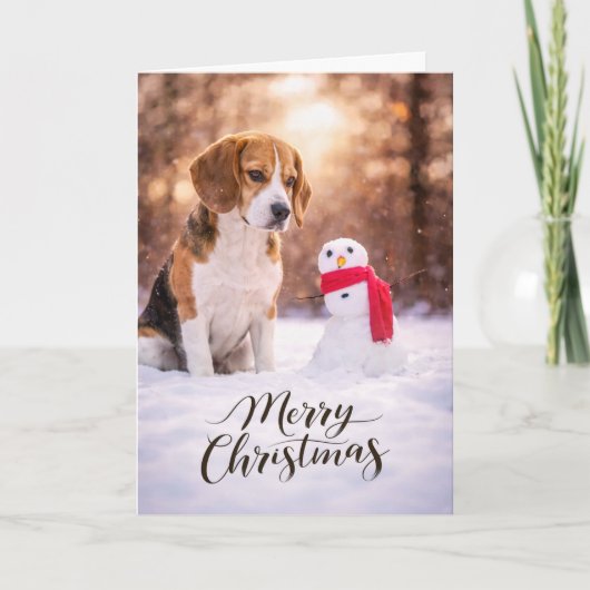 Beagle Christmas Snowman Card シーズンカード (正面)
