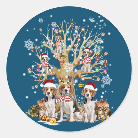 Beagle Christmas Tree Ornament For Dog Lover ラウンドシール (正面)