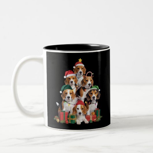 Beagle Christmas Tree With Santa Hat Dog Mom Dogs  ツートーンマグカップ (左)