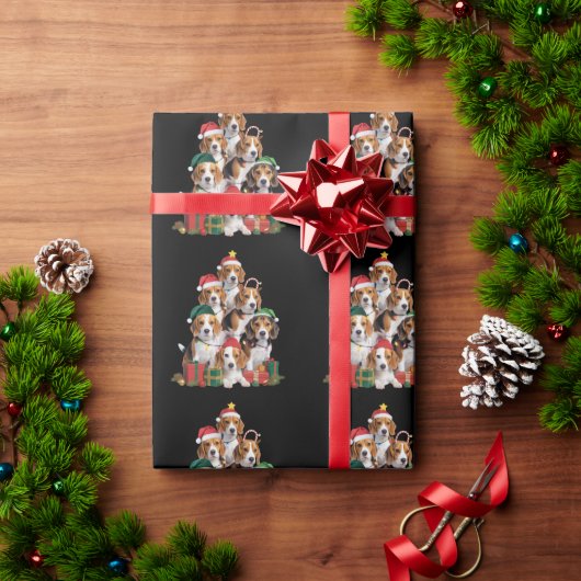 Beagle Christmas Tree With Santa Hat Dog Mom Dogs  ラッピングペーパー (クリスマスギフト)