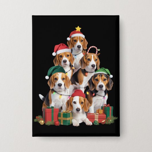 Beagle Christmas Tree With Santa Hat Dog Mom Dogs 缶バッジ (正面)
