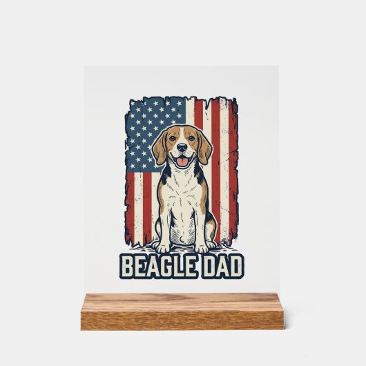 Beagle Dad Patriotic Vintage Engraving Dog Design_ アクリルサイン (正面)
