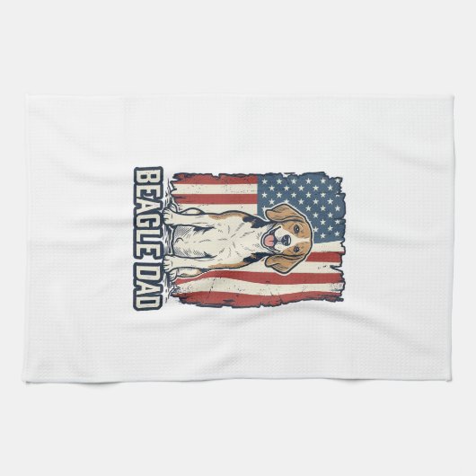 Beagle Dad Patriotic Vintage Engraving Dog Design_ キッチンタオル (横)