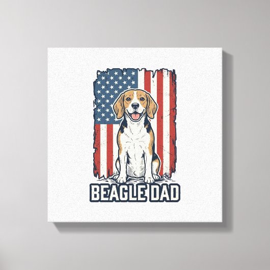 Beagle Dad Patriotic Vintage Engraving Dog Design_ キャンバスプリント (正面)