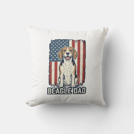 Beagle Dad Patriotic Vintage Engraving Dog Design_ クッション (正面)