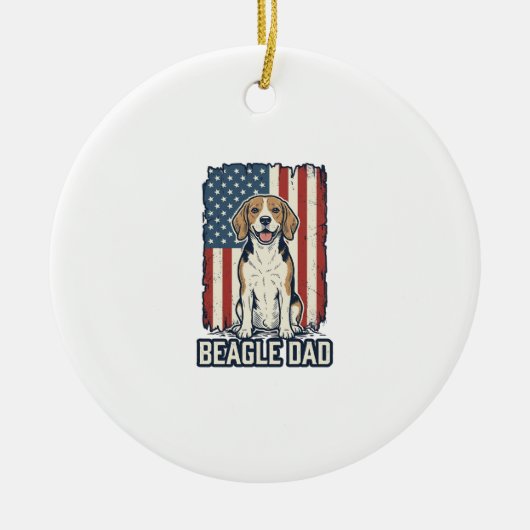 Beagle Dad Patriotic Vintage Engraving Dog Design_ セラミックオーナメント (正面)