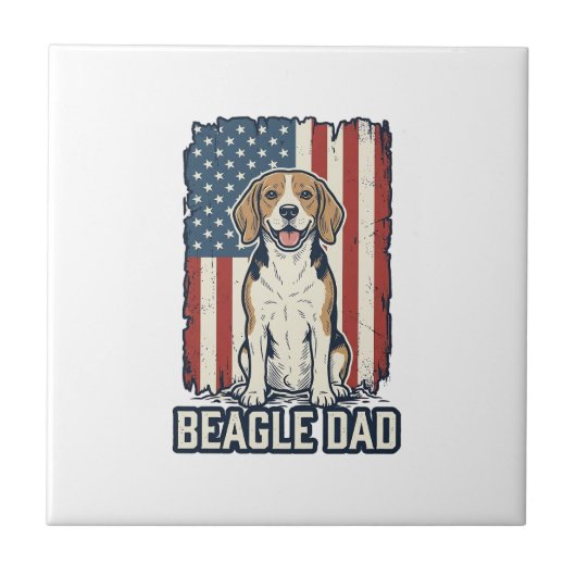 Beagle Dad Patriotic Vintage Engraving Dog Design_ タイル (正面)