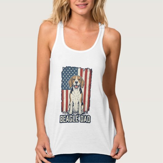 Beagle Dad Patriotic Vintage Engraving Dog Design_ タンクトップ (正面)