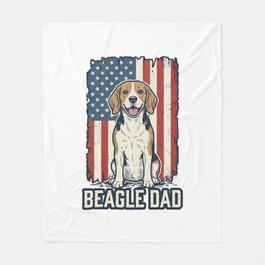 Beagle Dad Patriotic Vintage Engraving Dog Design_ フリースブランケット (正面)