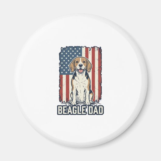 Beagle Dad Patriotic Vintage Engraving Dog Design_ マグネット (正面)
