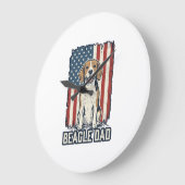 Beagle Dad Patriotic Vintage Engraving Dog Design_ ラージ壁時計 (傾斜)