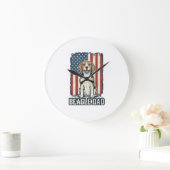 Beagle Dad Patriotic Vintage Engraving Dog Design_ ラージ壁時計 (ホーム)