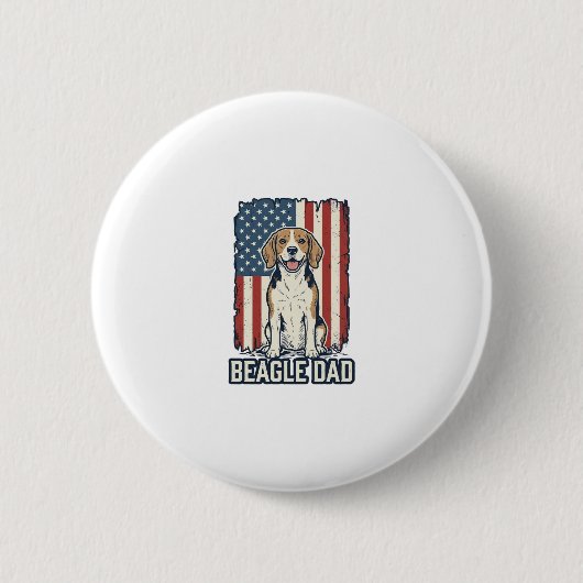 Beagle Dad Patriotic Vintage Engraving Dog Design_ 缶バッジ (正面)